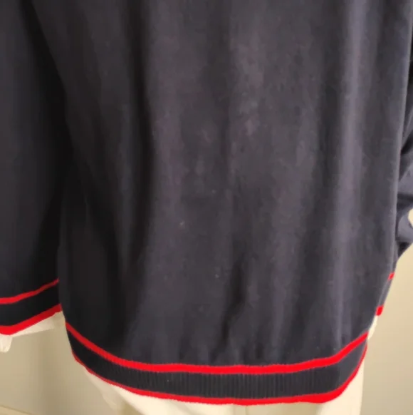 Talbots Cotton Cashmere Nautical Ruffle Cardigan Navy Blue Red Coastal Size 1X - Picture 10 of 14